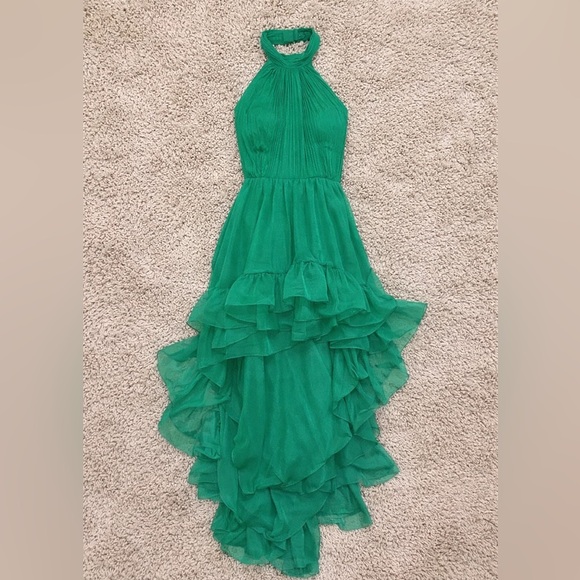 Ieena Duggal Emerald Halter High Low Organza Dress NWT Size 0 - Picture 4 of 7